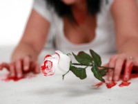 Wallpaper: Blutige, Weisse Rose in blutigen Händen