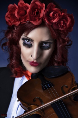 Puppet Girl Portrait - Violin and red Roses